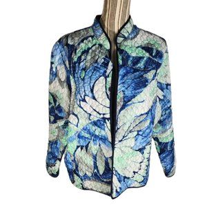 Alfred Dunner Black White Blue Green Grey Quilted Open Front Jacket Size 12